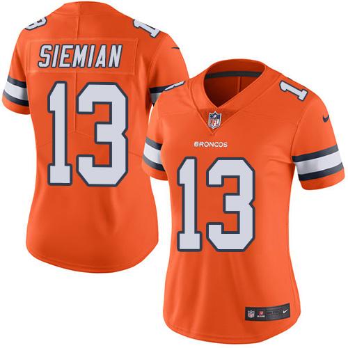 Nike Broncos #13 Trevor Siemian Orange Women's Stitched NFL Limited Rush Jersey